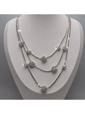 Silver Layered Crystal Disc Necklace Dainty Multi Strand Sparkle Chico's